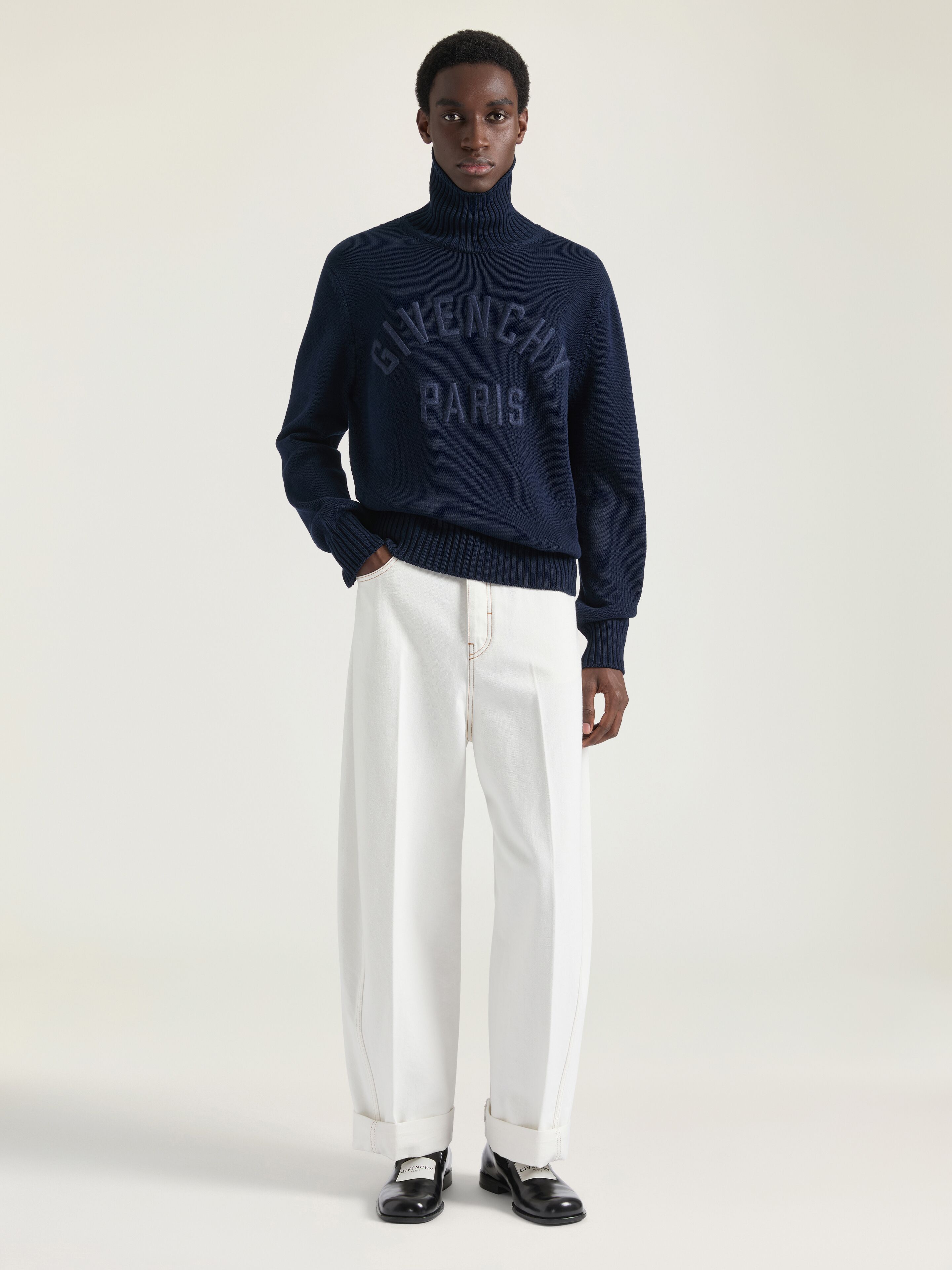 Turtleneck sweater in cotton with GIVENCHY Paris embroidery